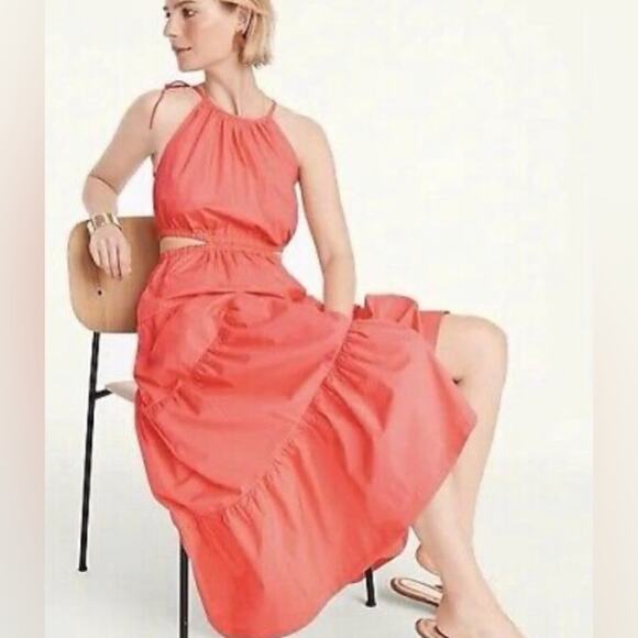 J. Crew Dresses & Skirts - J Crew harbor side cutout tiered maxi dress L coral pink cotton summer wedding